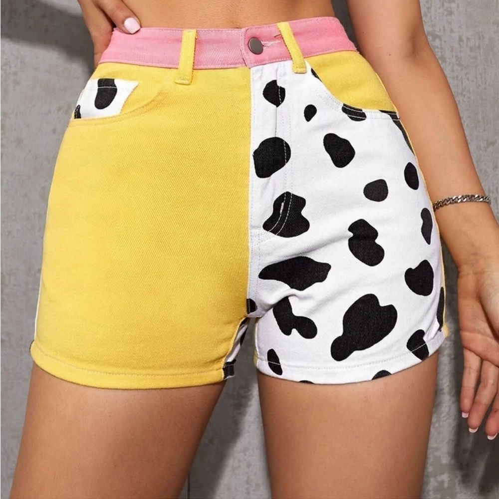 SHEIN Multicolor Cow Print Jean Shorts